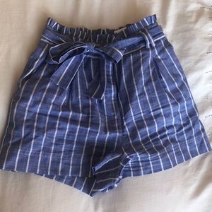 Blue and White Paperbag Shorts